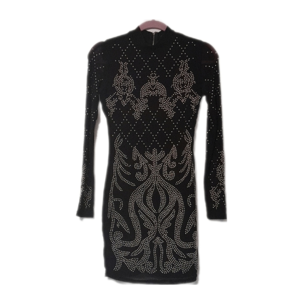 privy Black Studded Long Sleeve Mini Dress